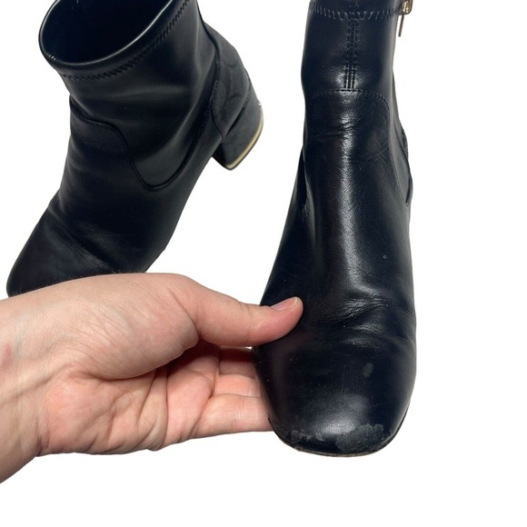 Coach Nala Bootie Leather Monogram Black Chunky Heel Side Zip Ankle Boot 6 - Picture 8 of 16